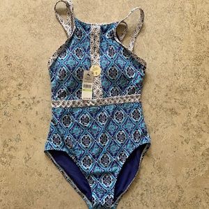 Tommy Bahama halter one piece swimsuit blue
